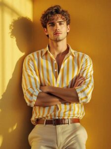 Men's Regular Fit Long Sleeve Button Down Casual Striped Shirt, Summer, For Fall, For Christmas _ SHEIN