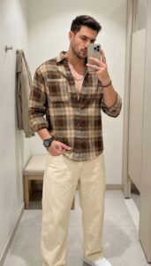 men's biege check shirt